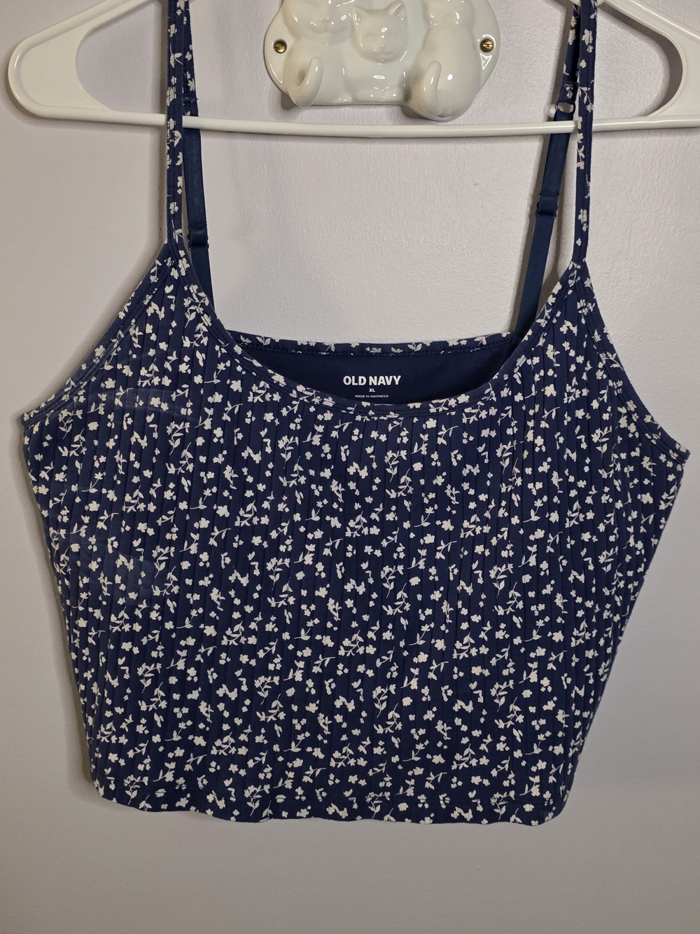 Old Navy Navy White Floral Ribbed Cropped Cami Sz XL